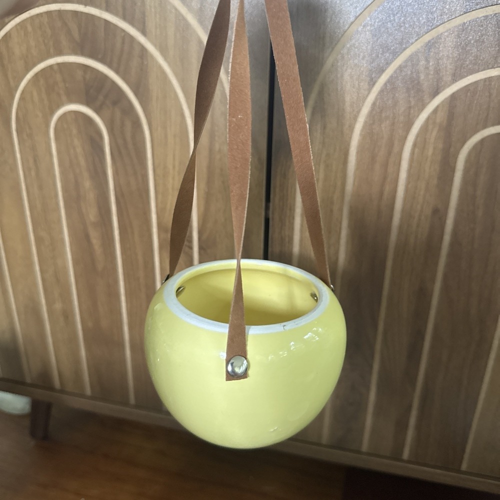 Yellow Ceramic Hanging Flower Succulent Pot Small Round Indoor Planter